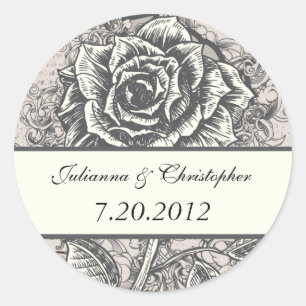 Distressed Victorian Vintage Tattoo Rose Wedding D Classic Round Sticker