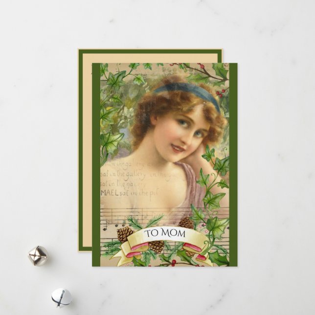 Distressed Victorian Woman in the Garden Holiday Card (Front/Back In Situ)