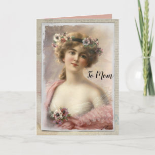 Distressed Victorian Woman w/Flowers on Watercolor Holiday Card