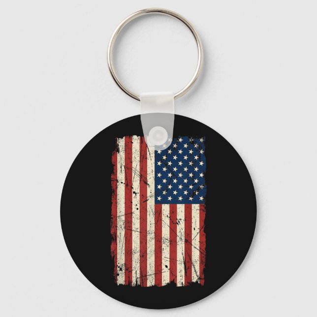 Distressed Vintage American Flag Vertical Key Ring (Front)