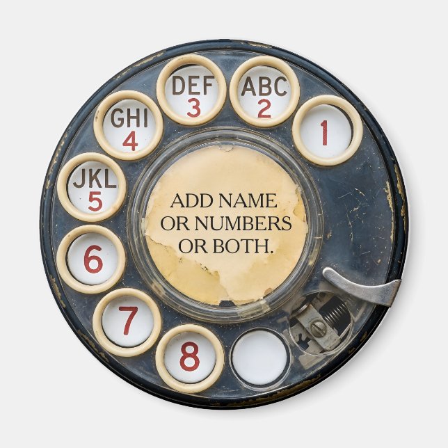 Distressed Vintage Black Rotary Phone Dial Magnet (Front)