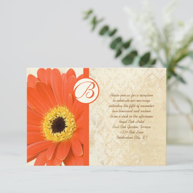 Distressed Vintage Damask Gerber Wedding Reception Invitation (Standing Front)