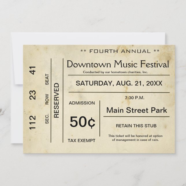 Distressed Vintage Entertainment Ticket Invitation (Front)