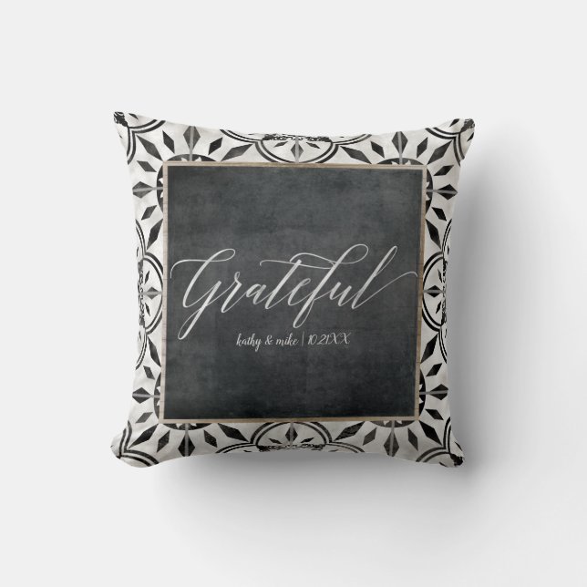 Distressed Vintage Farmhouse Rustic Black n White Cushion (Front)