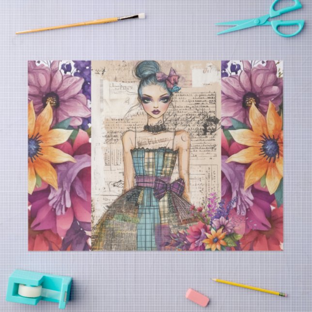 Distressed Vintage Floral Dress Ephemera  Tissue Paper (Craft)