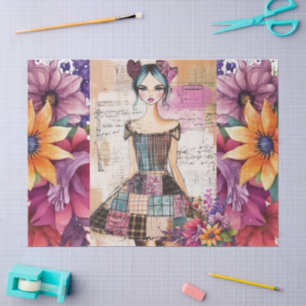 Distressed Vintage Floral Dress Ephemera  Tissue Paper