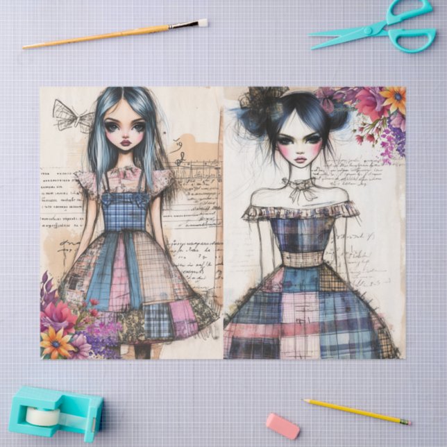 Distressed Vintage Floral Dress Ephemera  Tissue Paper (Craft)