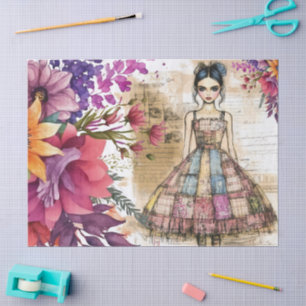 Distressed Vintage Floral Dress Ephemera Tissue Paper