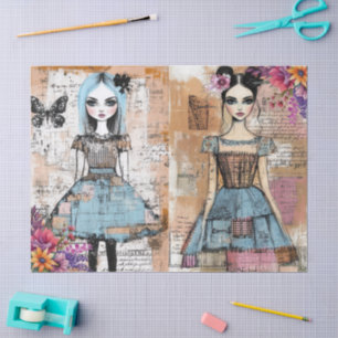 Distressed Vintage Floral Dress Ephemera  Tissue Paper