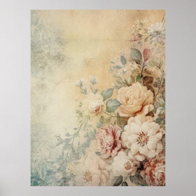 Distressed Vintage Floral Poster (Front)