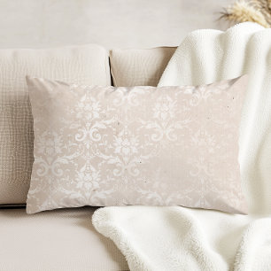 Distressed Vintage Ivory Blush Damask Pattern Decorative Cushion