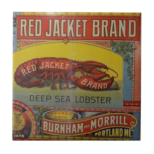 Distressed Vintage Lobster ad label Maine Travel Tile (Front)
