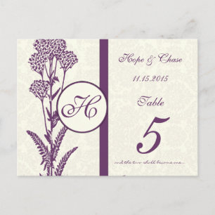 Distressed Vintage Purple Flower Table Number Card