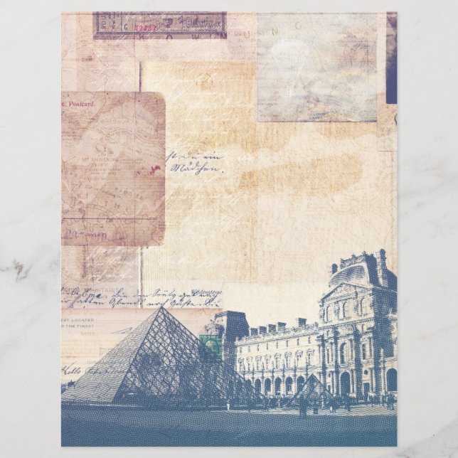 Distressed Vintage Pyramid Travel Scrapbook Paper (Front)