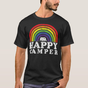 Distressed Vintage RV Happy Camper Trailer Rainbow T-Shirt