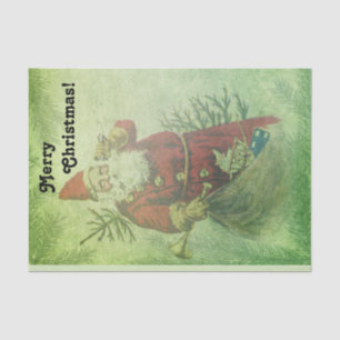 Distressed Vintage Santa Claus Evergreen Boughs Tissue Paper