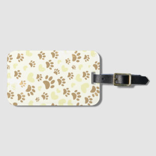 Distressed Vintage Sepia Dog Paw Prints And Hearts Luggage Tag