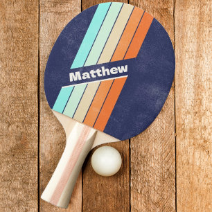 Distressed Vintage Style Retro Stripes with Name Ping Pong Paddle