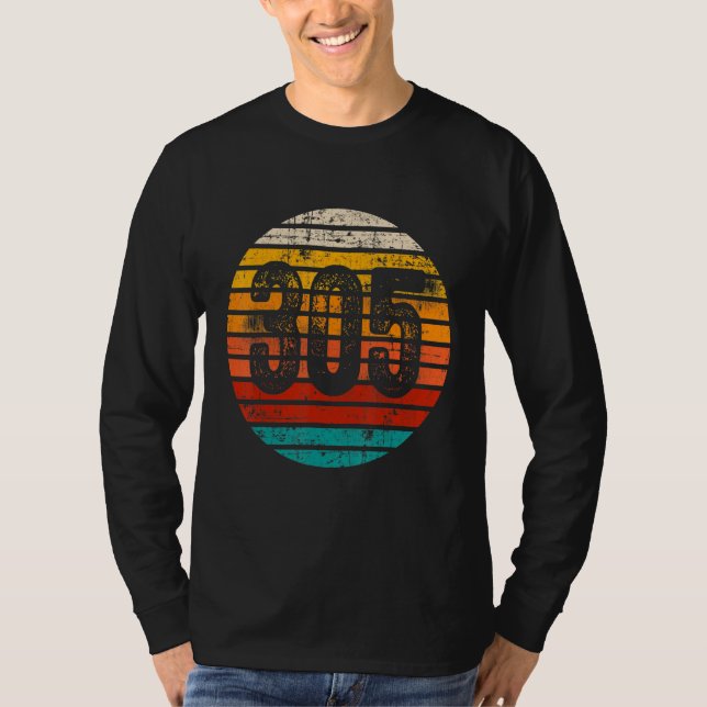 Distressed Vintage Sunset 305 Area Code T-Shirt (Front)