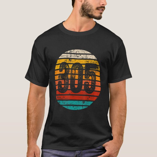 Distressed Vintage Sunset 305 Area Code T-Shirt (Front)