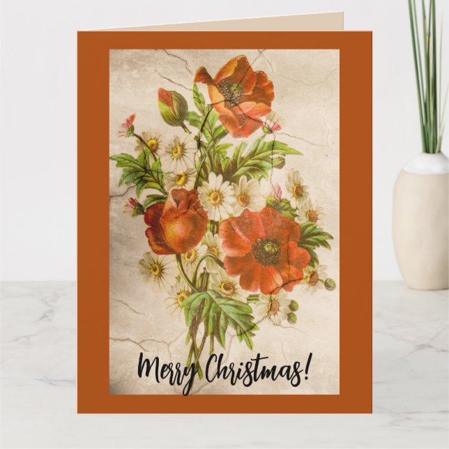 Distressed Vintage Victorian Botanical Red Poppy Card (Front)