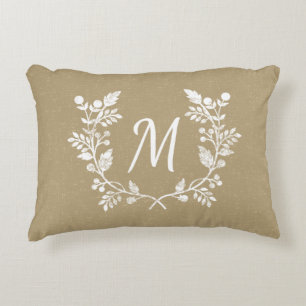 Distressed Vintage Wreath Design Custom Initial Decorative Cushion