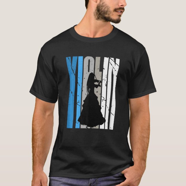 Distressed Violin Player Retro Female Words Text R T-Shirt (Front)