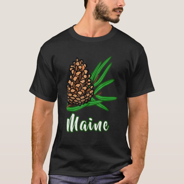Distressed Visit Maine Vacation Pinecone Pine Tree T-Shirt (Front)