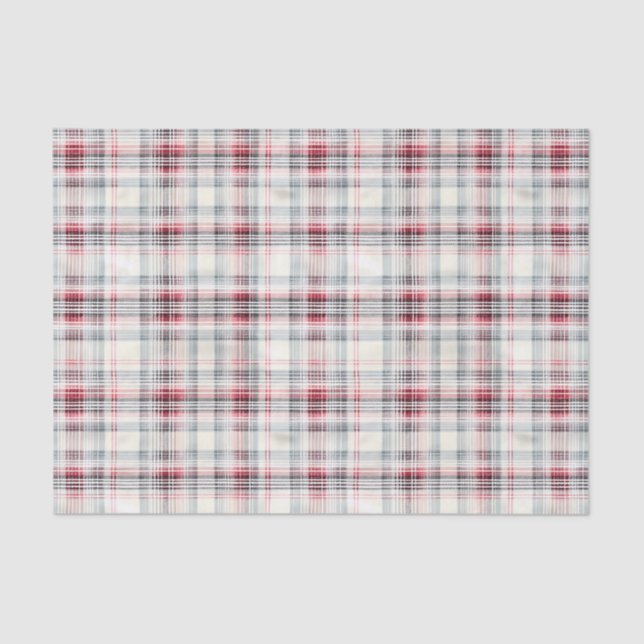 Distressed Watercolor Christmas Plaid on White BG Tissue Paper (Front)