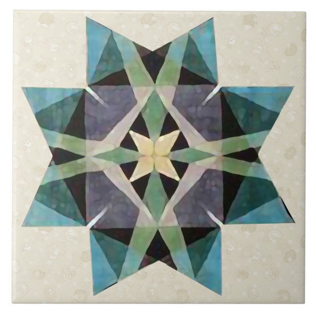 Distressed Watercolor Kaleidescopic Persian Star Tile (Front)