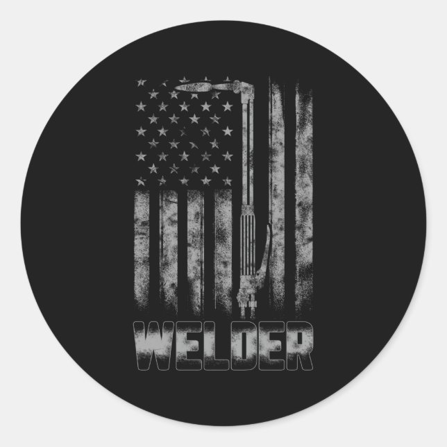 Distressed Welder American Flag Usa Patriotic Weld Classic Round Sticker (Front)