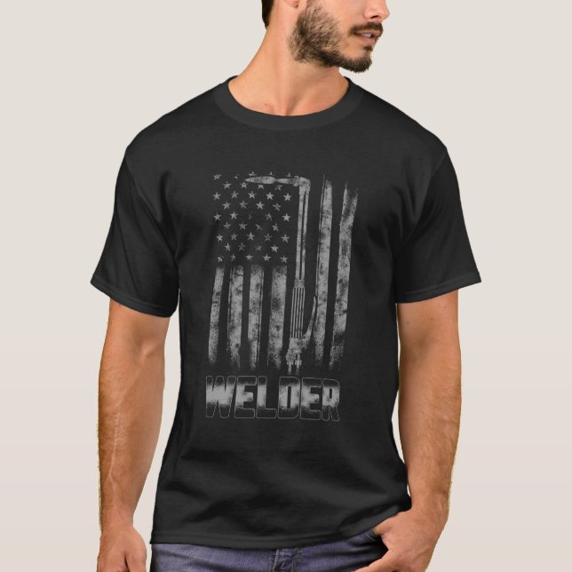 Distressed Welder American Flag Usa Patriotic Weld T-Shirt (Front)