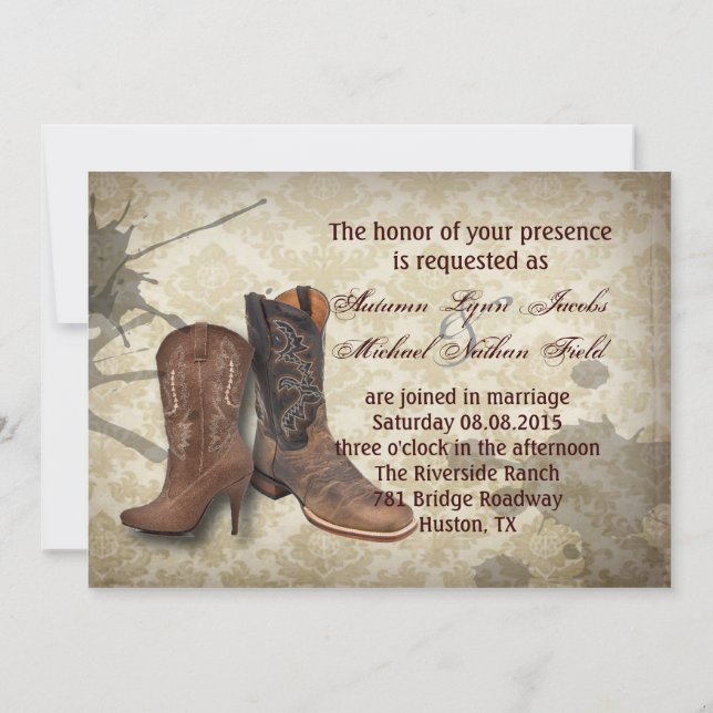 distressed western country cowboy wedding invitation (Back)