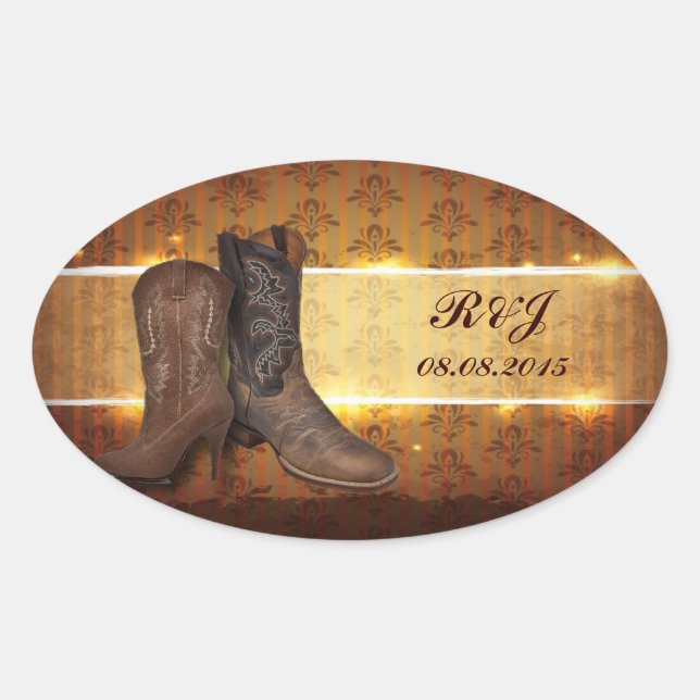 distressed western country cowboy wedding oval sticker (Front)