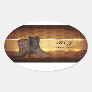 distressed western country cowboy wedding oval sticker