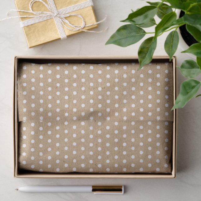 Distressed White Dots on Faux Rustic Brown Kraft Tissue Paper (Gift)