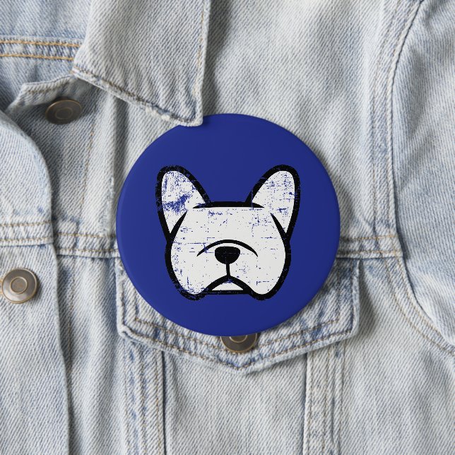 Distressed white French Bulldog 10 Cm Round Badge (In Situ)