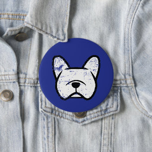 Distressed white French Bulldog 10 Cm Round Badge