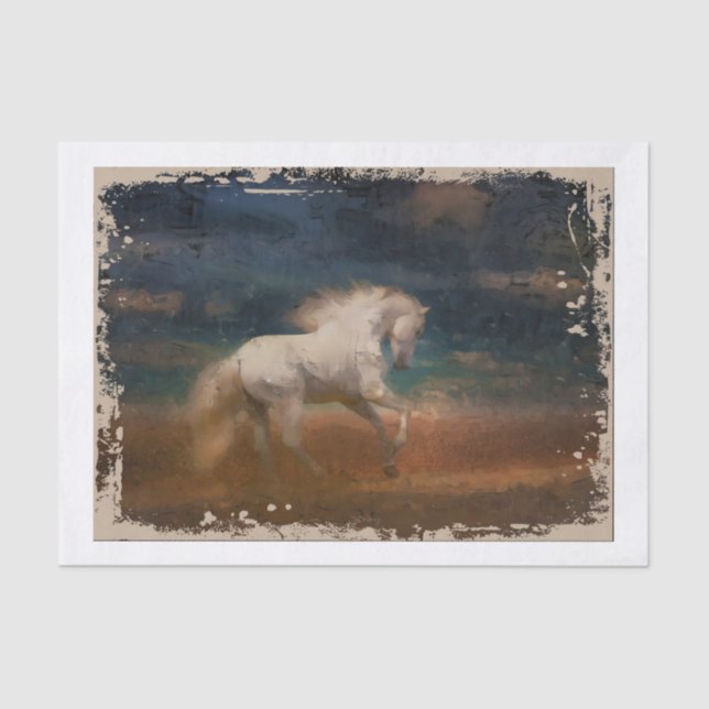 Distressed White Horse Abstract Painting  Tissue Paper (Front)