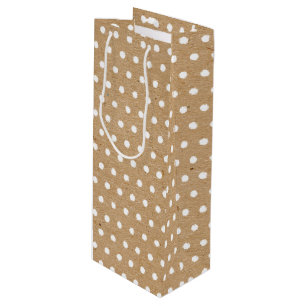 Distressed White Polkadots Pattern on Faux Kraft Wine Gift Bag