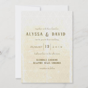 Distressed White Triangle and Ivory Wedding Invite