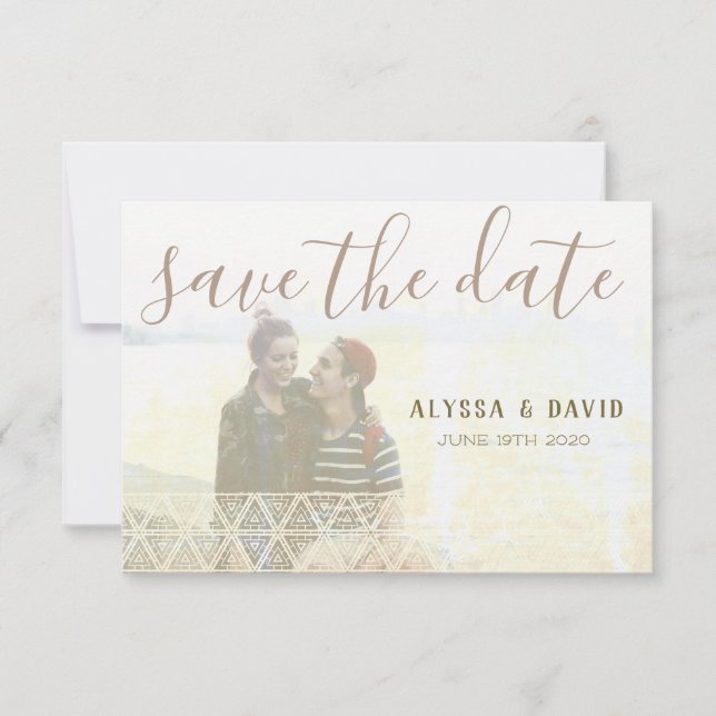 Distressed White Triangles Photo Save the Date (Front)