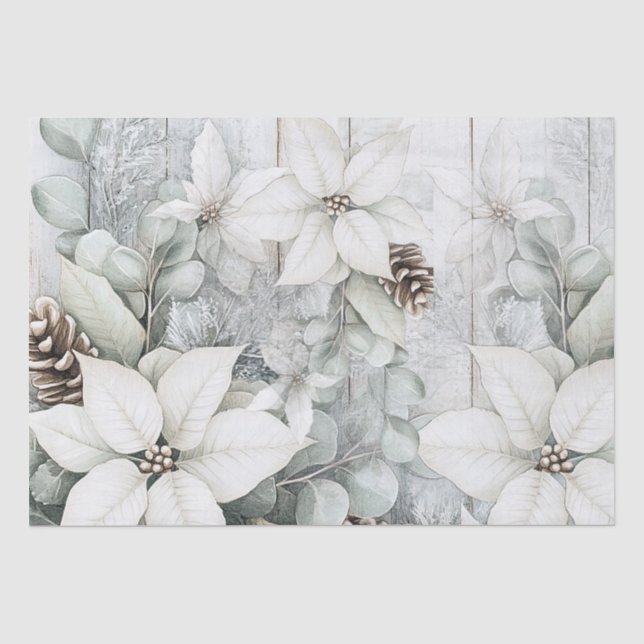 Distressed White Winter Florals Decoupage Paper (Front)