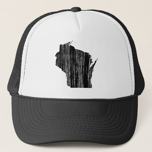 Distressed Wisconsin State Outline Trucker Hat (Front)