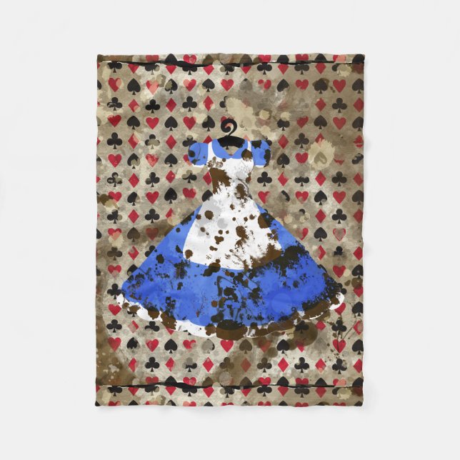 Distressed Wonderland Alice Pattern Fleece Blanket (Front)