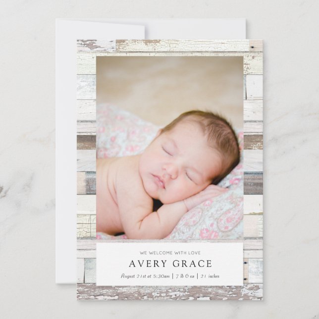 Distressed Wood Birth Announcements (Front)