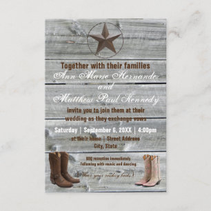 Distressed Wood Cowboy Boots-3x5Wedding Invitation