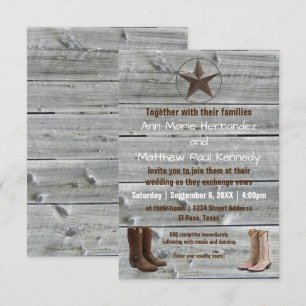 Distressed Wood Cowboy Boots-3x5Wedding Invitation