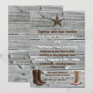 Distressed Wood Cowboy Boots - Wedding Invitation