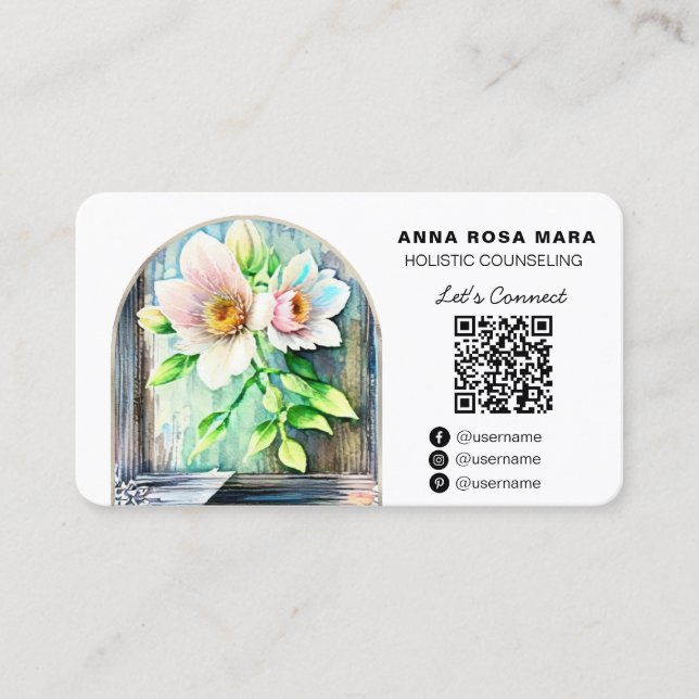*~*  Distressed Wood Flowers LOGO AP49 QR Business Card (Front)